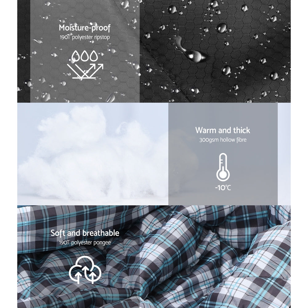 Weisshorn Double Sleeping Bag -10°C, 220cm x 150cm, Waterproof, 2 Pillows Included