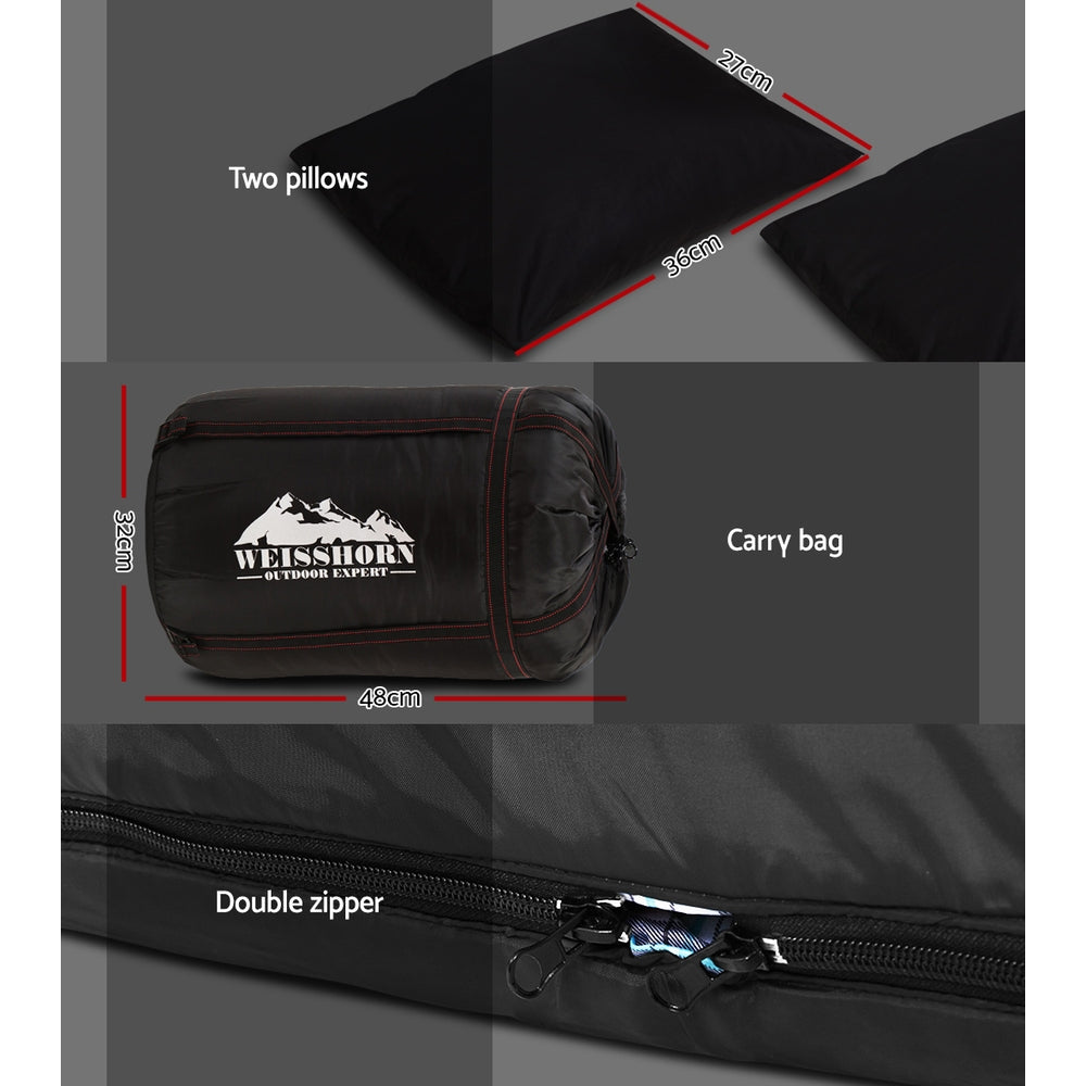Weisshorn Double Sleeping Bag -10°C, 220cm x 150cm, Waterproof, 2 Pillows Included - SuperSaverAU - view 6