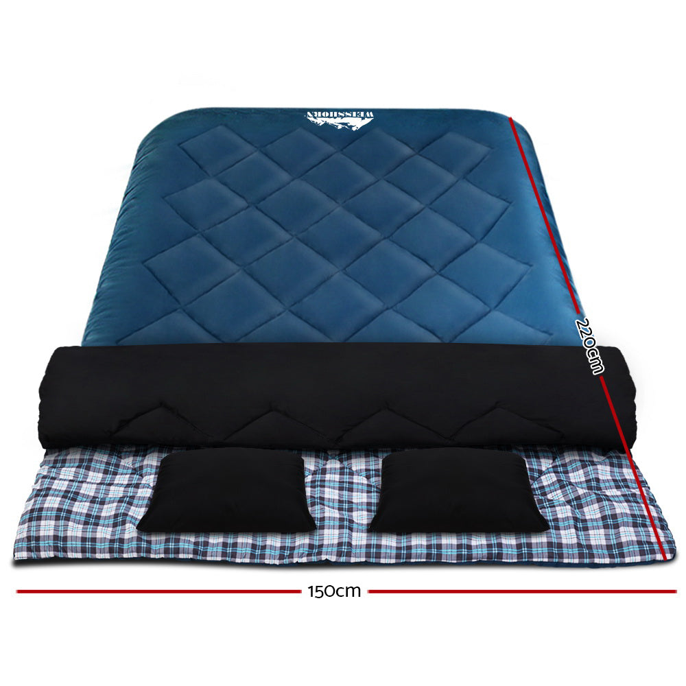 Weisshorn Double Sleeping Bag -10°C, 220cm x 150cm, Waterproof, 2 Pillows Included - SuperSaverAU - view 2