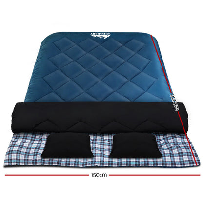 Weisshorn Double Sleeping Bag -10°C, 220cm x 150cm, Waterproof, 2 Pillows Included