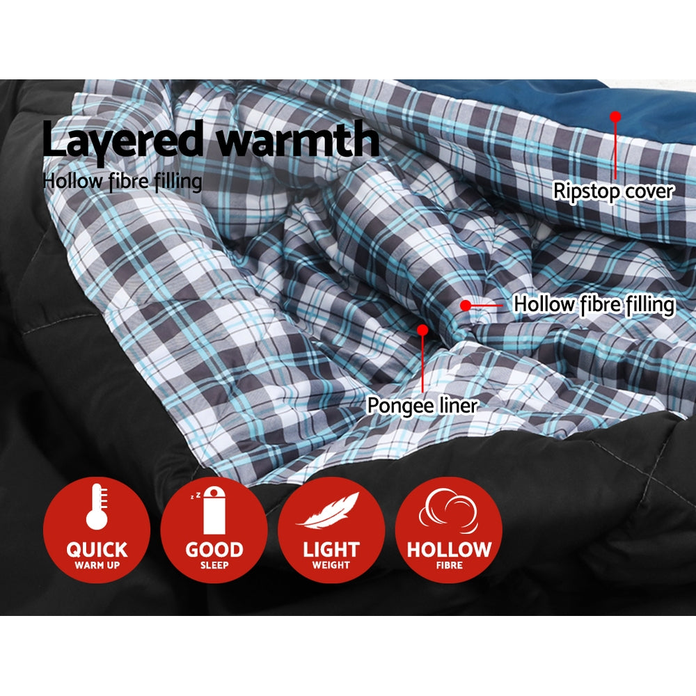 Weisshorn Double Sleeping Bag -10°C, 220cm x 150cm, Waterproof, 2 Pillows Included - SuperSaverAU - view 4