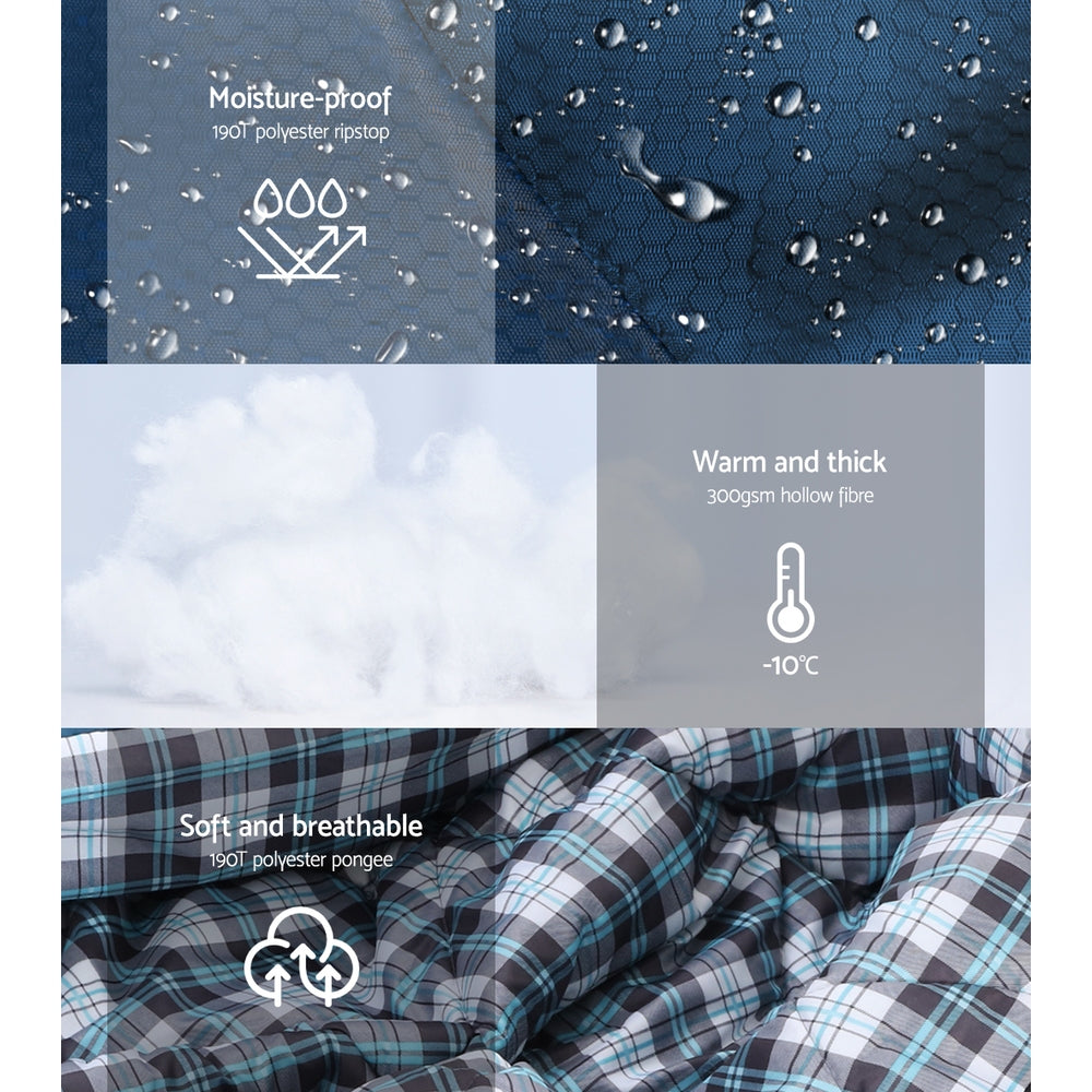 Weisshorn Double Sleeping Bag -10°C, 220cm x 150cm, Waterproof, 2 Pillows Included