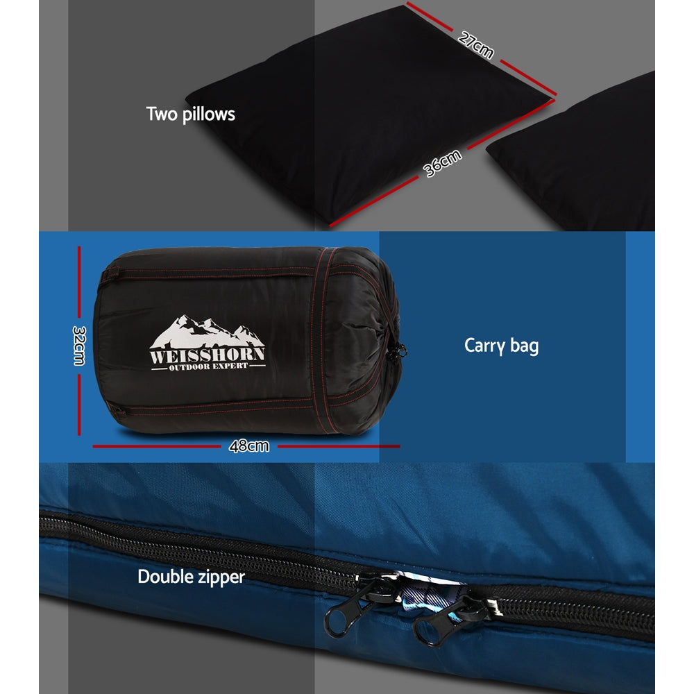 Weisshorn Double Sleeping Bag -10°C, 220cm x 150cm, Waterproof, 2 Pillows Included - SuperSaverAU - view 6