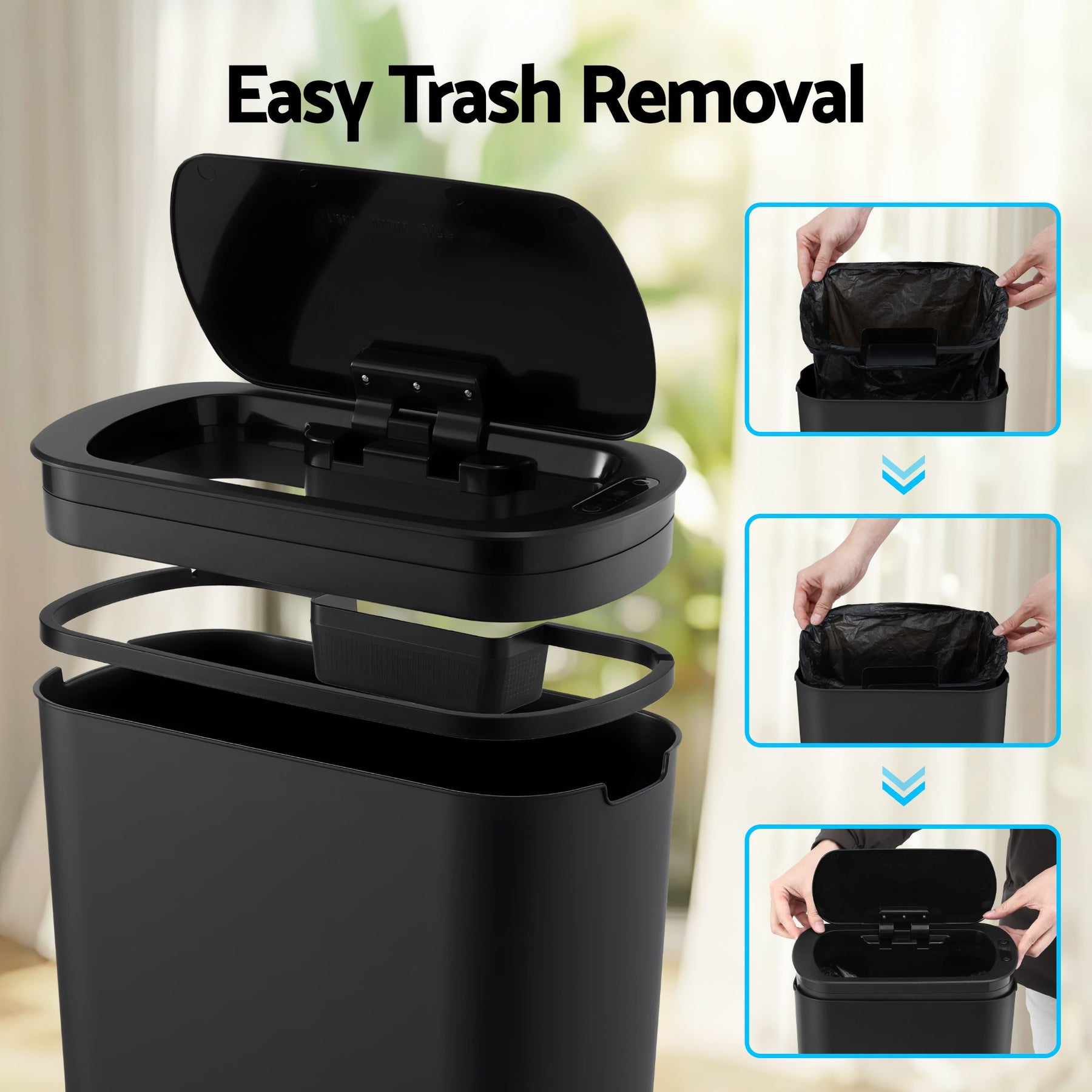 Devanti Automatic Trash Bin – Black 21L with Motion Sensor Lid