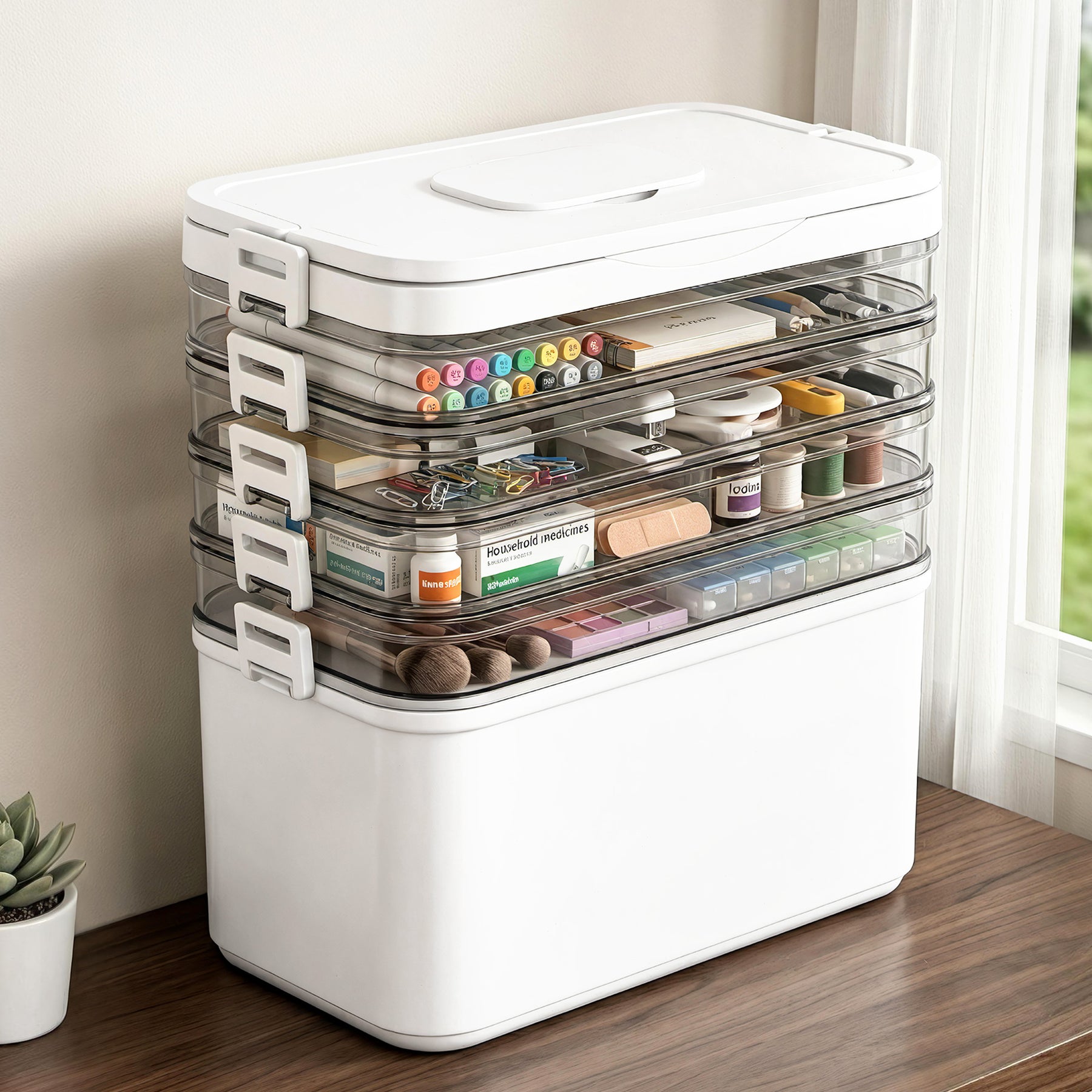 Artiss 5 Tier Portable Storage Box Detachable with Handles Plastic Clear - SuperSaverAU - view 1