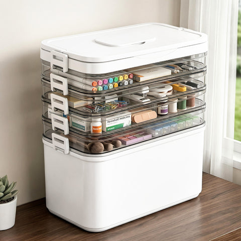Artiss 5 Tier Portable Storage Box Detachable with Handles Plastic Clear - SuperSaverAU - view 1