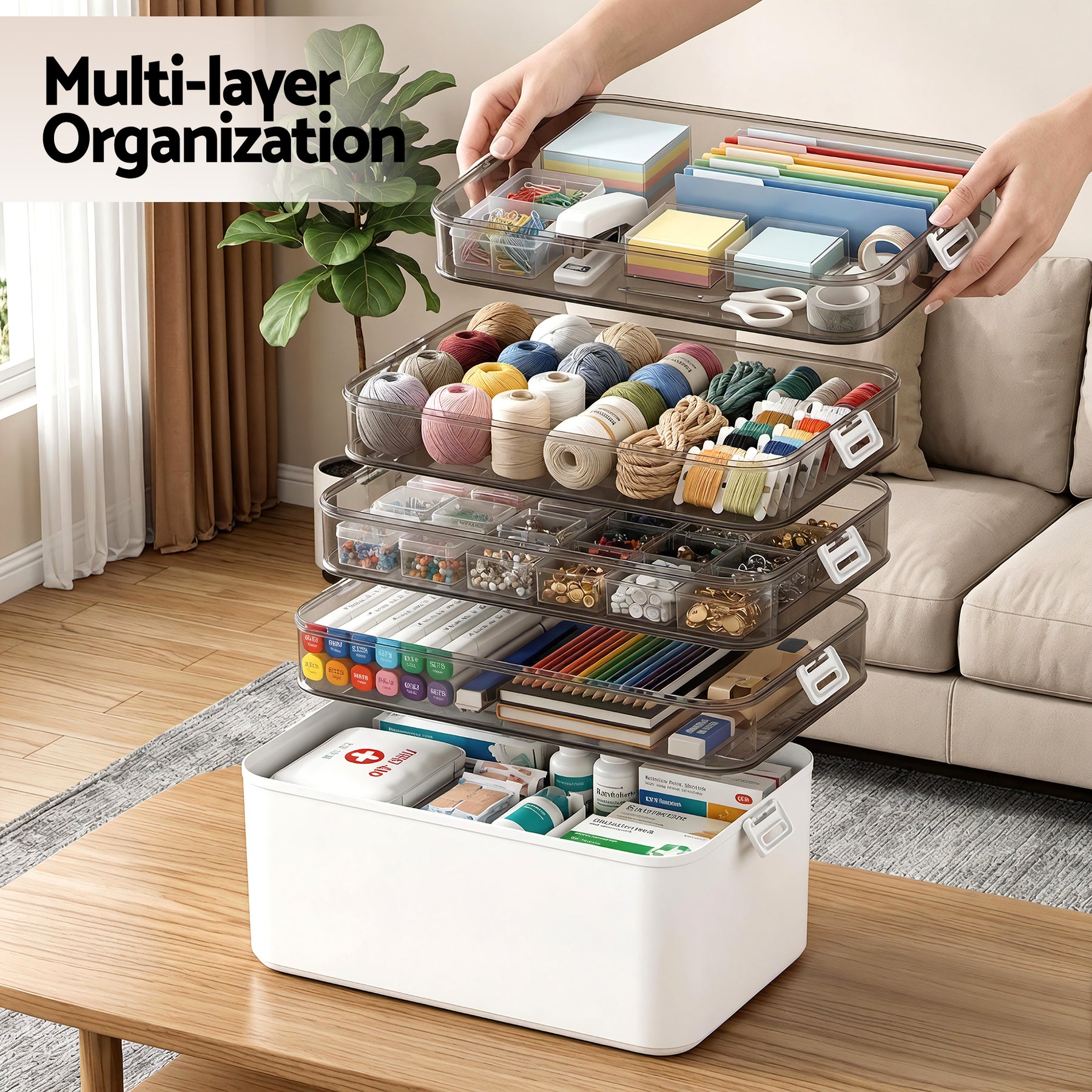 Artiss 5 Tier Portable Storage Box Detachable with Handles Plastic Clear - SuperSaverAU - view 4