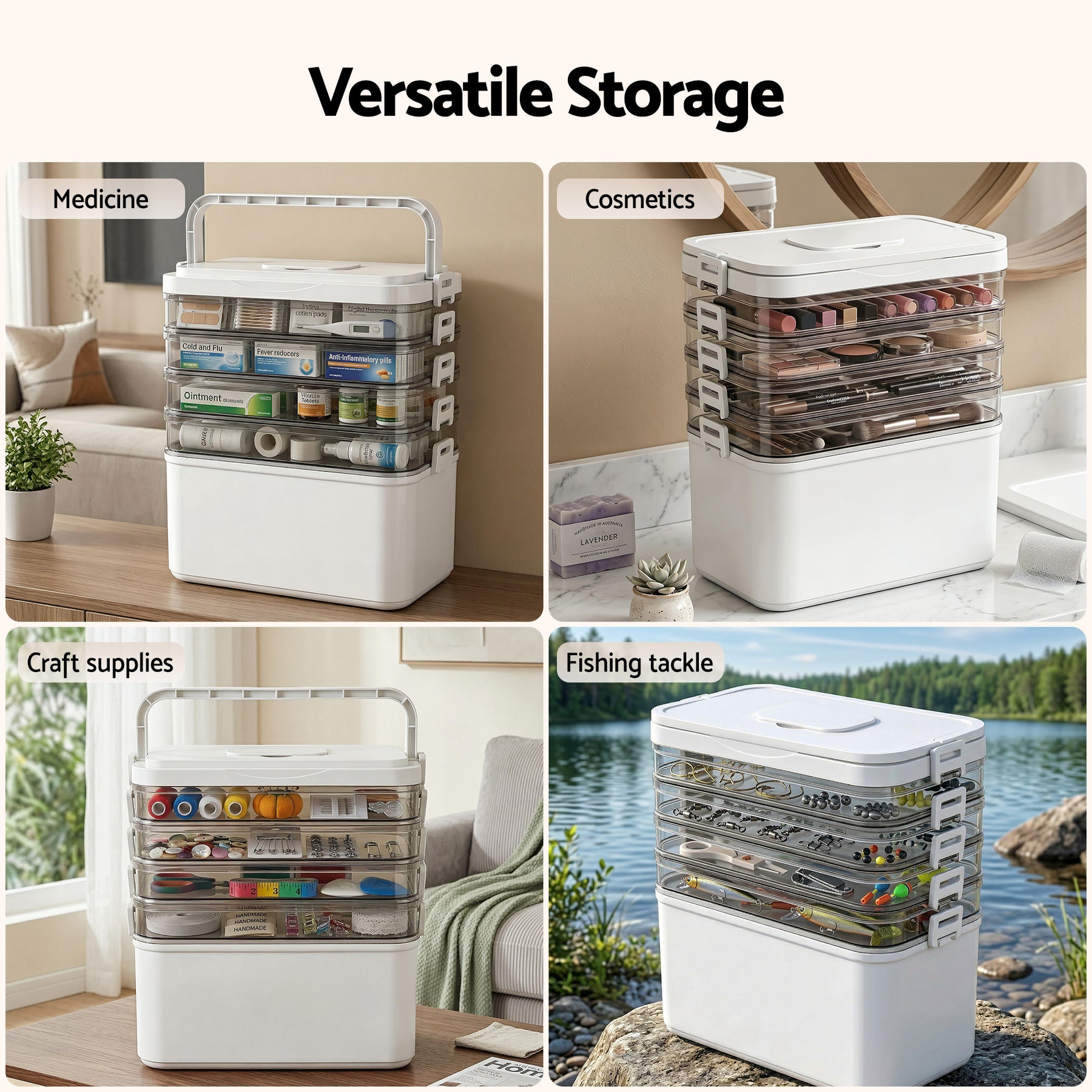 Artiss 5 Tier Portable Storage Box Detachable with Handles Plastic Clear - SuperSaverAU - view 7