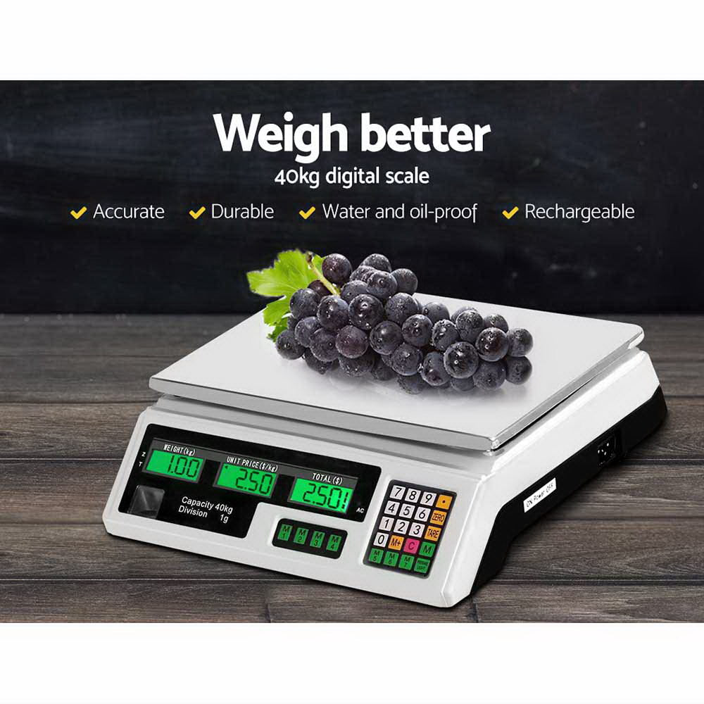 Emajin 40kg Digital Scale with Large LCD, Waterproof Keyboard, Rechargeable Battery