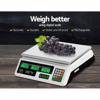 Emajin 40kg Digital Scale with Large LCD, Waterproof Keyboard, Rechargeable Battery