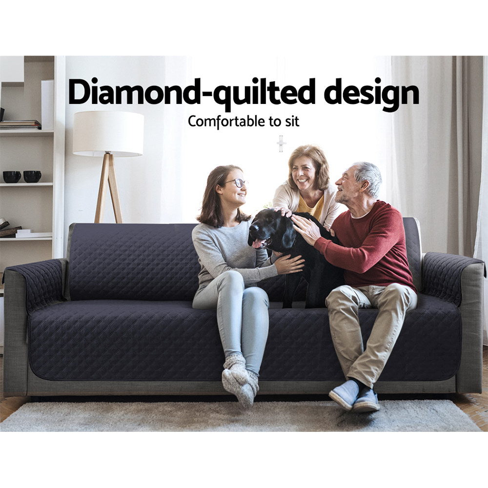 Artiss 4-Seater Sofa Cover 100% Water Resistant Dark Grey, Diamond-Quilted Design - SuperSaverAU - view 3