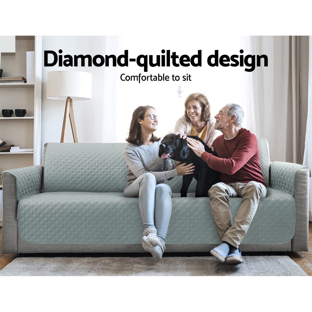 Artiss 4-Seater Water Resistant Sofa Cover - Grey with Diamond Design