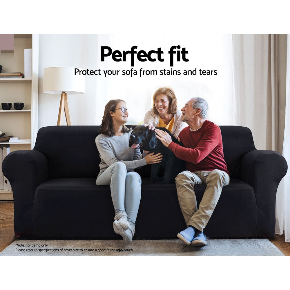 Artiss Sofa Cover Couch Covers 3 Seater Stretch Black - SuperSaverAU - view 3