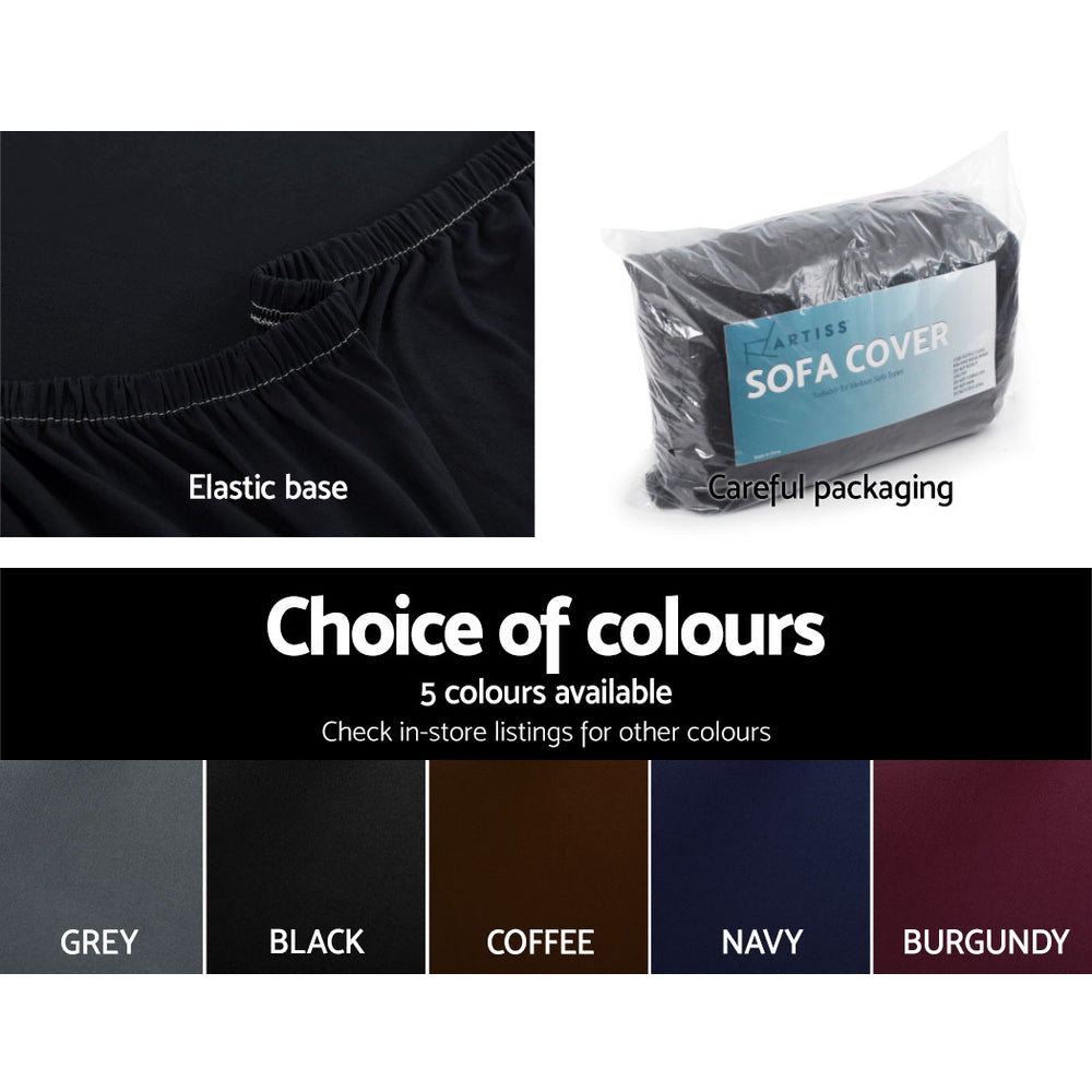Artiss Sofa Cover Couch Covers 3 Seater Stretch Black - SuperSaverAU - view 5