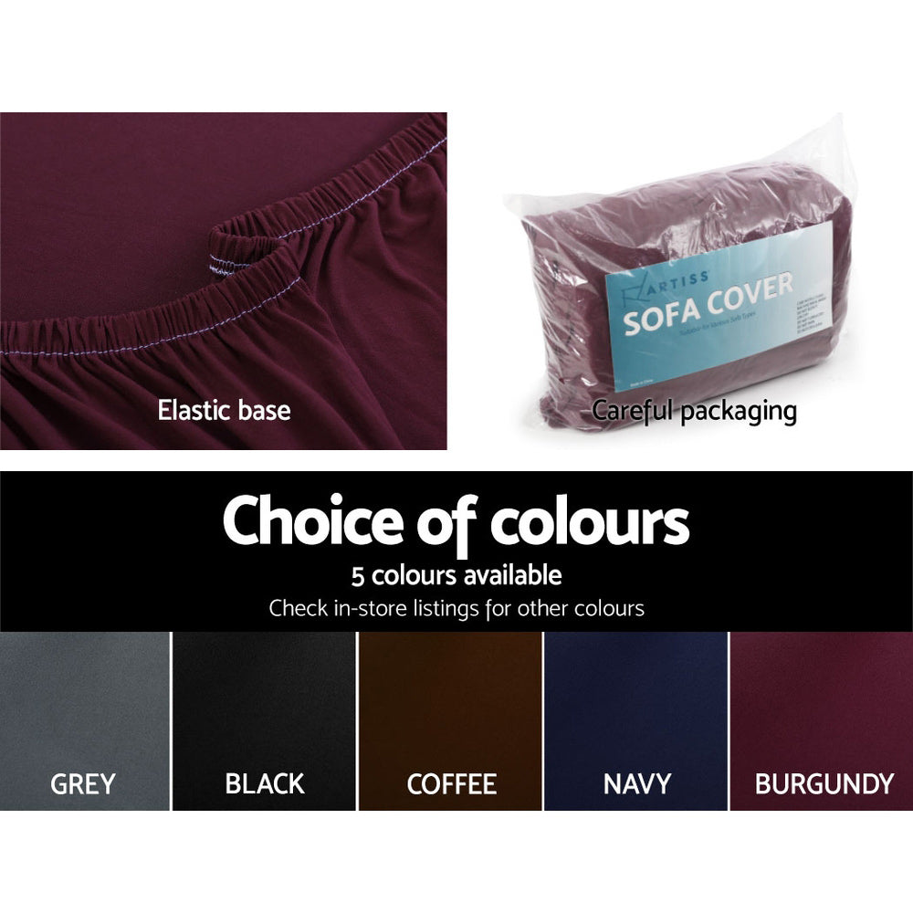 Artiss 3 Seater Stretch Sofa Cover Burgundy - SuperSaverAU - view 5