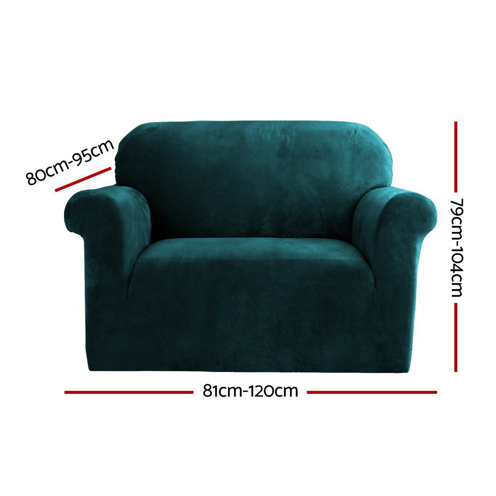 Artiss Velvet Sofa Cover 1 Seater Agate Green, Stretchable, Machine Washable - SuperSaverAU - view 2
