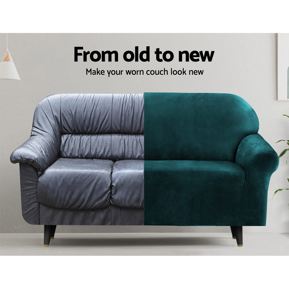Artiss Velvet Sofa Cover 1 Seater Agate Green, Stretchable, Machine Washable - SuperSaverAU - view 4
