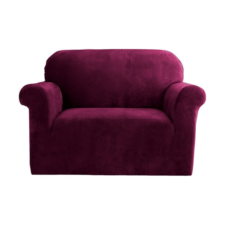 Artiss Velvet Sofa Cover 1 Seater Ruby Red - Stretchable, Machine Washable, Anti-Slip - SuperSaverAU - view 1