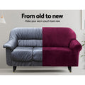 Artiss Velvet Sofa Cover 1 Seater Ruby Red - Stretchable, Machine Washable, Anti-Slip - SuperSaverAU - view 4