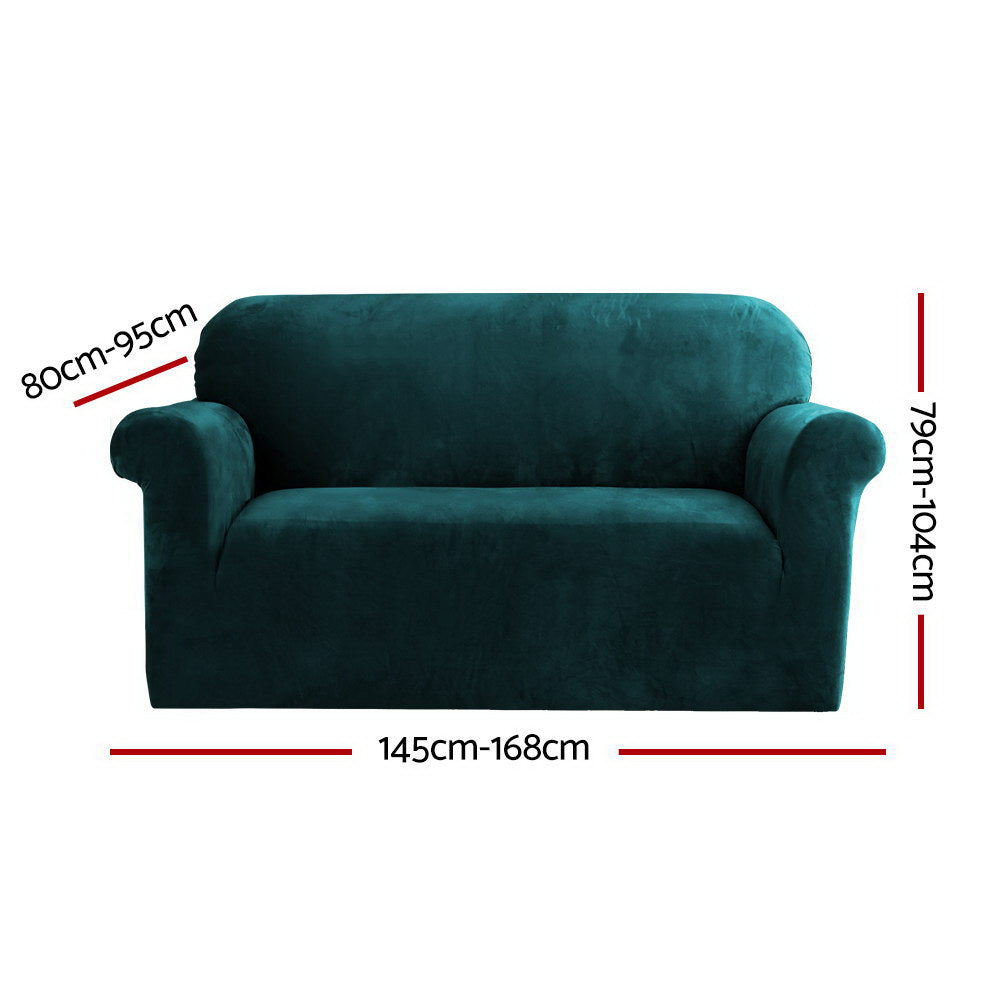 Artiss Velvet Sofa Cover 2-Seater Agate Green - Stretchable, Machine Washable - SuperSaverAU - view 2