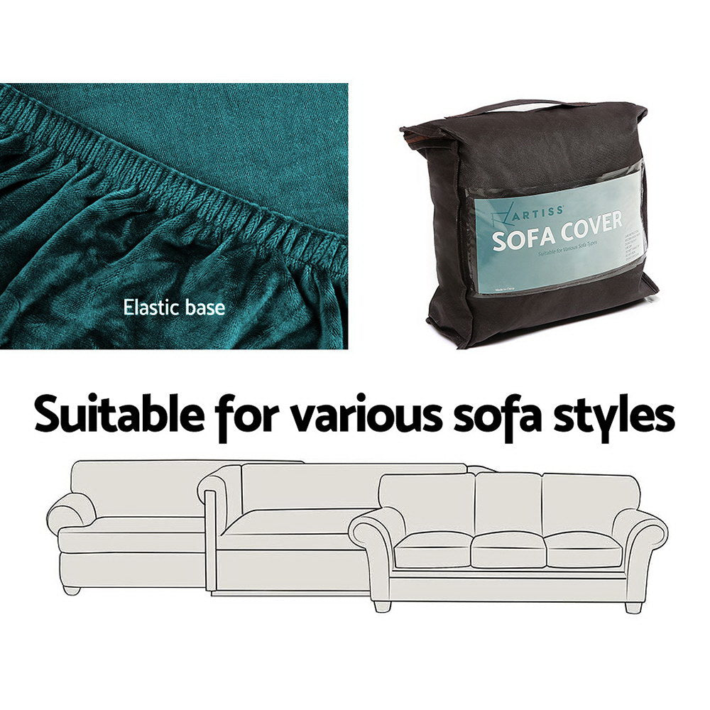 Artiss Velvet Sofa Cover 2-Seater Agate Green - Stretchable, Machine Washable - SuperSaverAU - view 5