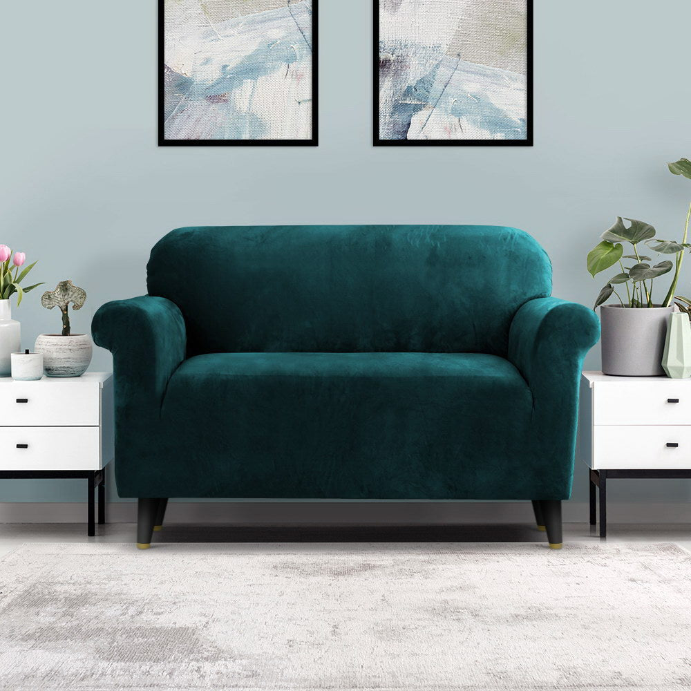 Artiss Velvet Sofa Cover 2-Seater Agate Green - Stretchable, Machine Washable - SuperSaverAU - view 8