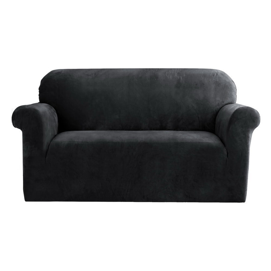 Artiss Velvet Sofa Cover 2 Seater Black - Stretchable, Machine Washable, Anti-Slip - SuperSaverAU - view 1