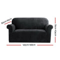 Artiss Velvet Sofa Cover 2 Seater Black - Stretchable, Machine Washable, Anti-Slip - SuperSaverAU - view 2