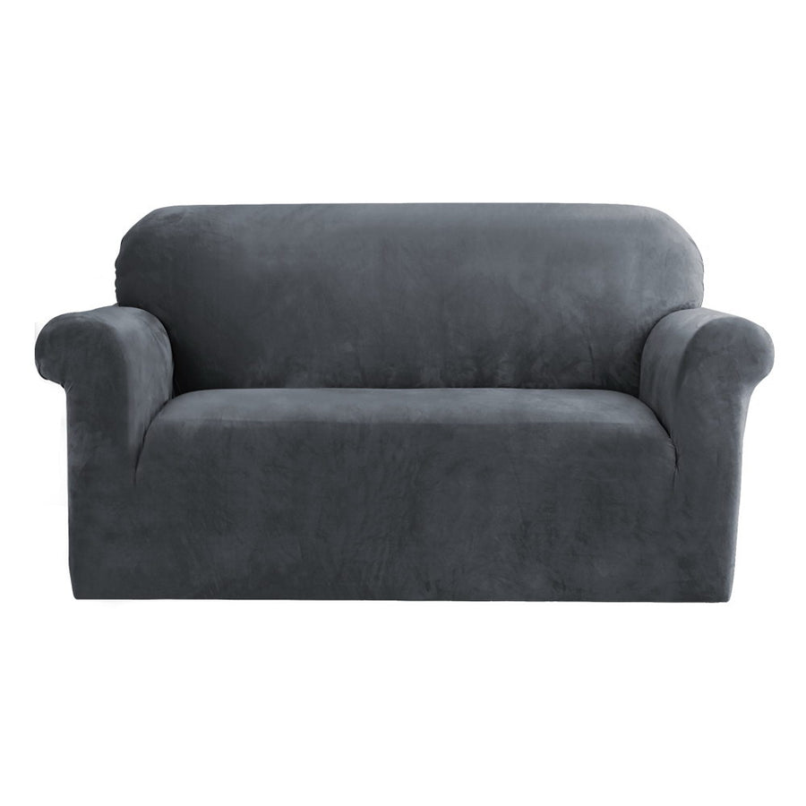 Artiss Velvet Sofa Cover 2 Seater Grey - Stretchable, Machine Washable, Anti-Slip - SuperSaverAU - view 1