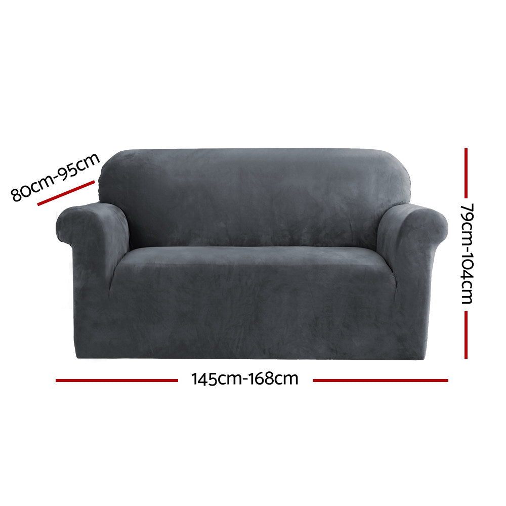 Artiss Velvet Sofa Cover 2 Seater Grey - Stretchable, Machine Washable, Anti-Slip - SuperSaverAU - view 2
