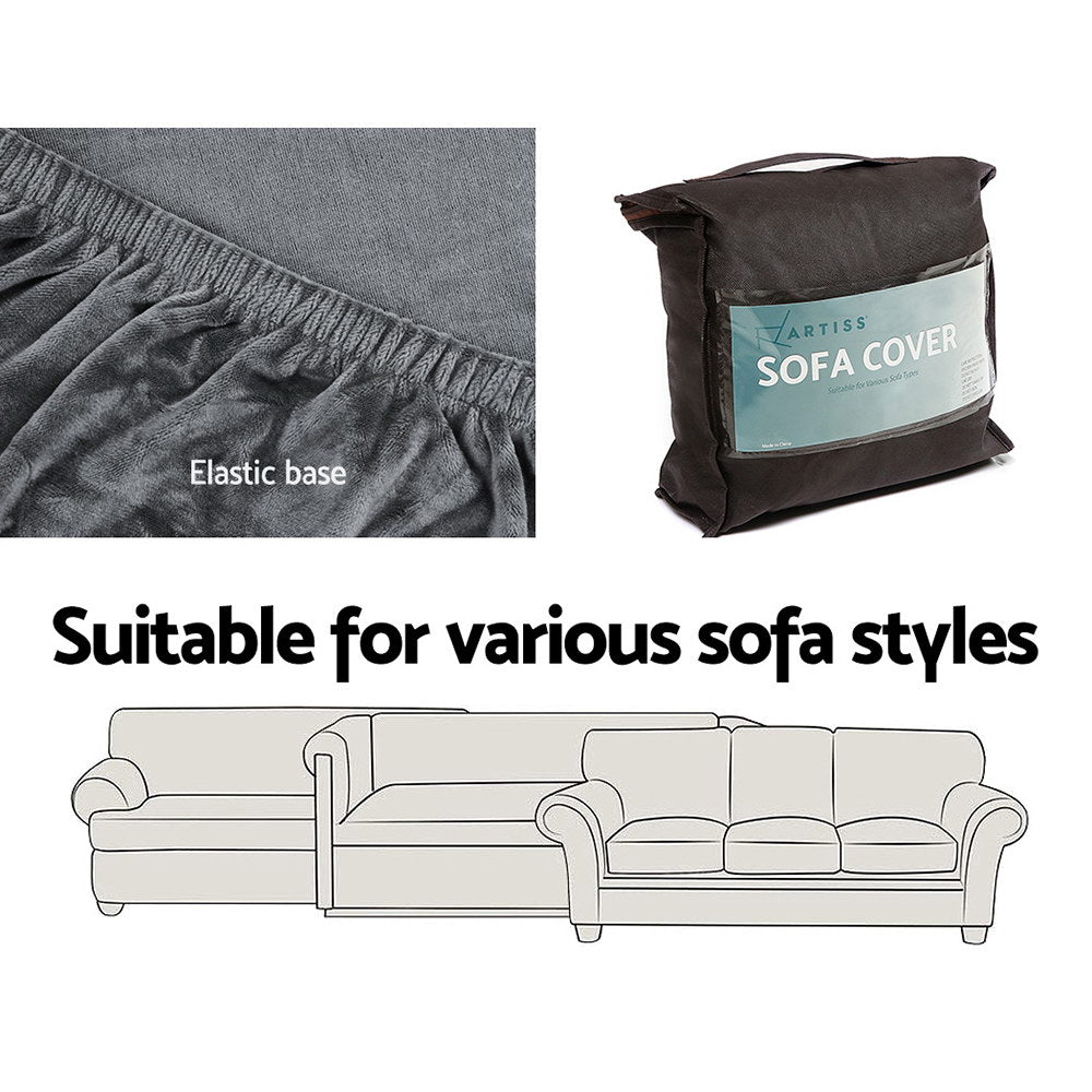 Artiss Velvet Sofa Cover 2 Seater Grey - Stretchable, Machine Washable, Anti-Slip - SuperSaverAU - view 5