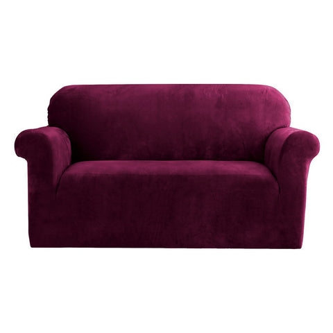 Artiss Velvet Sofa Cover 2 Seater Ruby Red, Stretchable, Machine Washable - SuperSaverAU - view 1