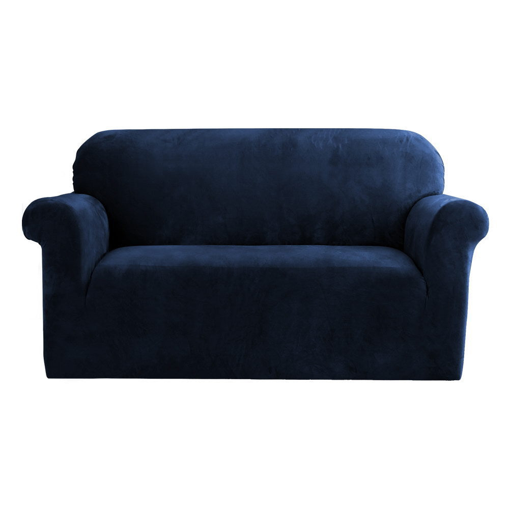 Artiss Velvet Sofa Cover 2-Seater Sapphire - Stretchable, Machine Washable, Anti-Slip - SuperSaverAU - view 1