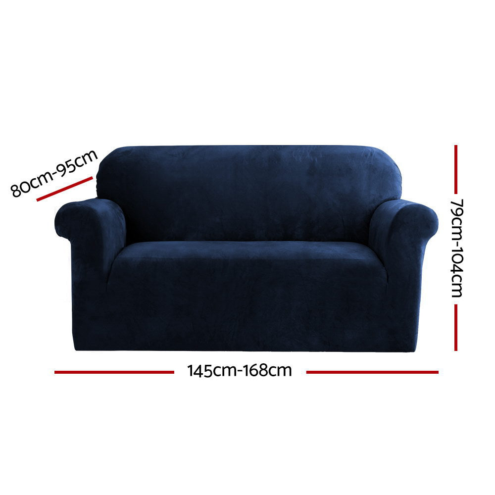 Artiss Velvet Sofa Cover 2-Seater Sapphire - Stretchable, Machine Washable, Anti-Slip - SuperSaverAU - view 2