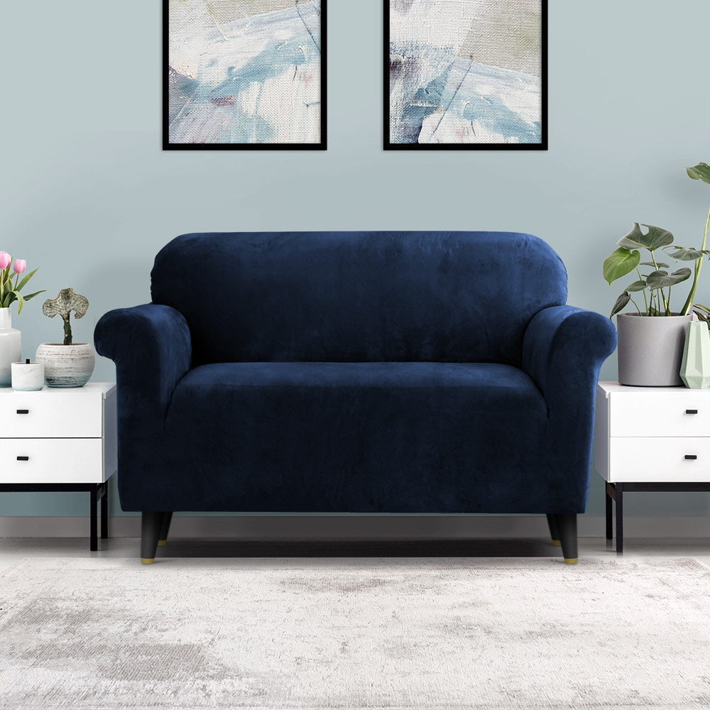 Artiss Velvet Sofa Cover 2-Seater Sapphire - Stretchable, Machine Washable, Anti-Slip - SuperSaverAU - view 8