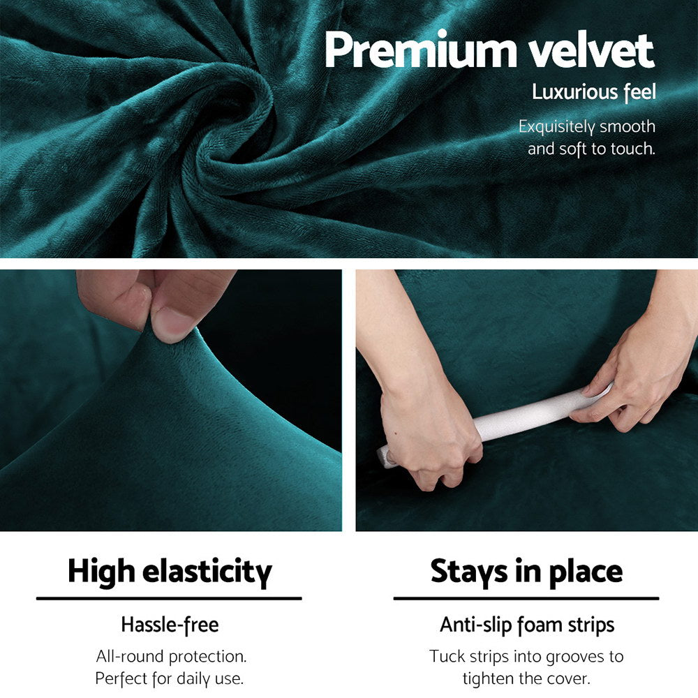 Artiss Velvet Sofa Cover 3 Seater Agate Green, Stretchable, Machine Washable - SuperSaverAU - view 3