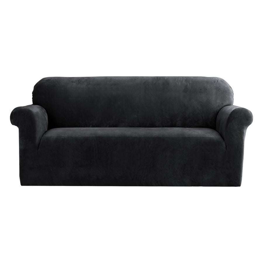 Artiss Velvet Sofa Cover 3-Seater Black - Stretchable, Machine Washable, Anti-Slip - SuperSaverAU - view 1