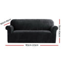 Artiss Velvet Sofa Cover 3-Seater Black - Stretchable, Machine Washable, Anti-Slip - SuperSaverAU - view 2