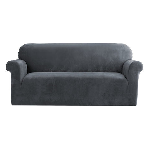 Artiss Velvet Sofa Cover 3 Seater Grey - Stretchable, Machine Washable, Anti-Slip - SuperSaverAU - view 1