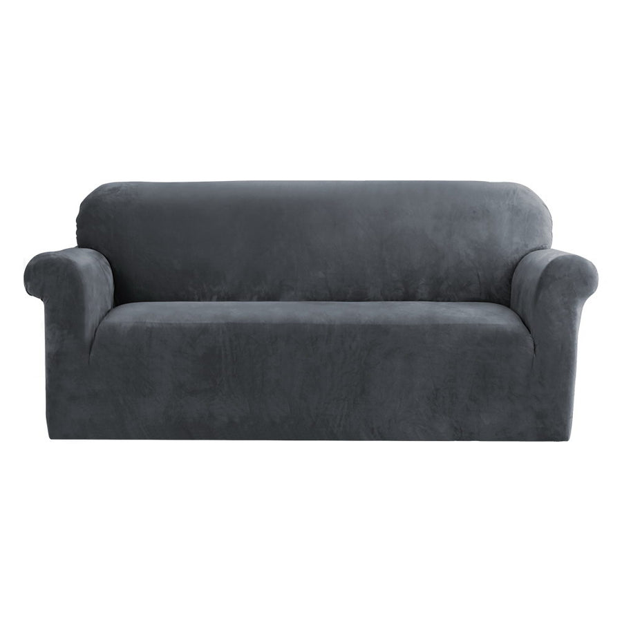 Artiss Velvet Sofa Cover 3 Seater Grey - Stretchable, Machine Washable, Anti-Slip - SuperSaverAU - view 1