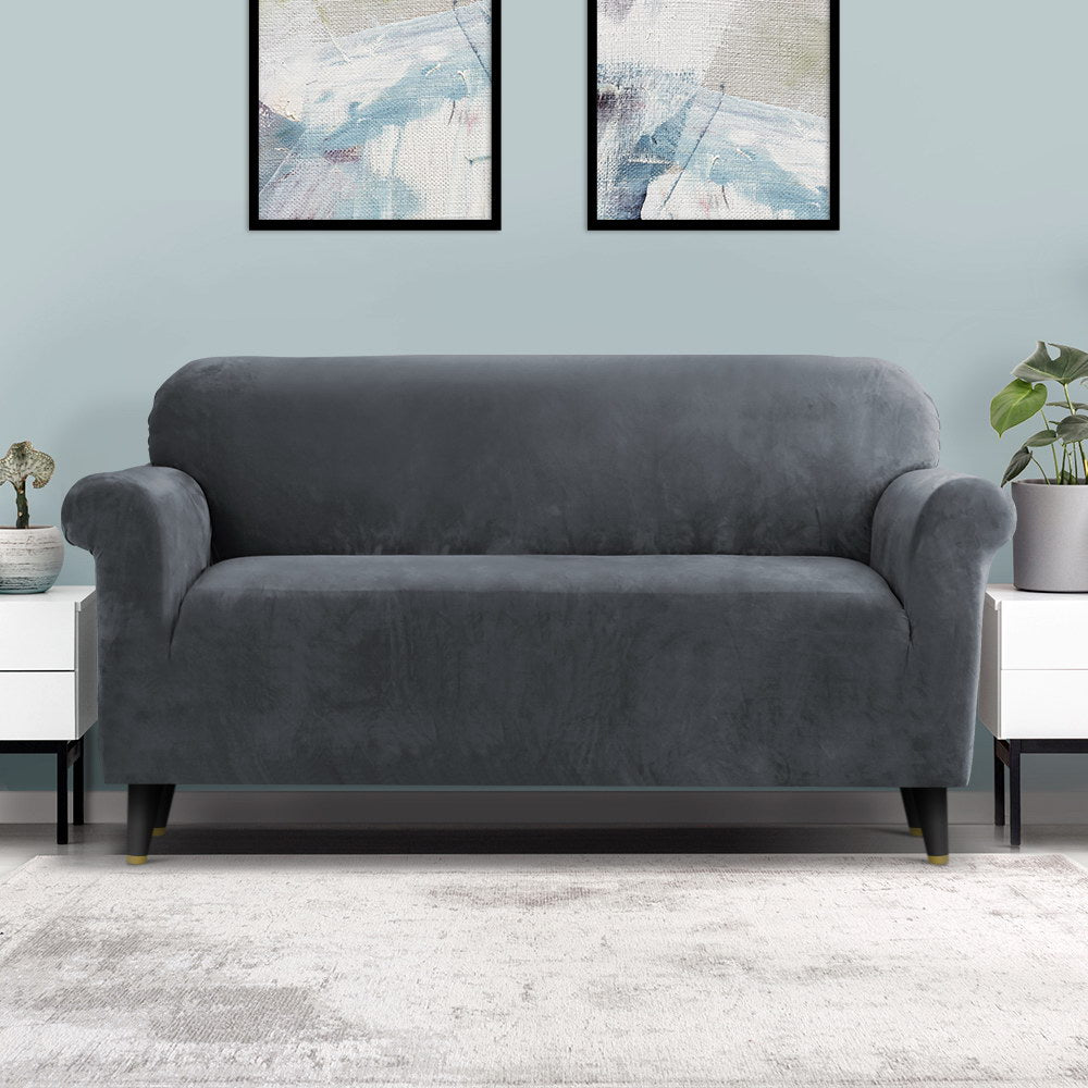 Artiss Velvet Sofa Cover 3 Seater Grey - Stretchable, Machine Washable, Anti-Slip - SuperSaverAU - view 8