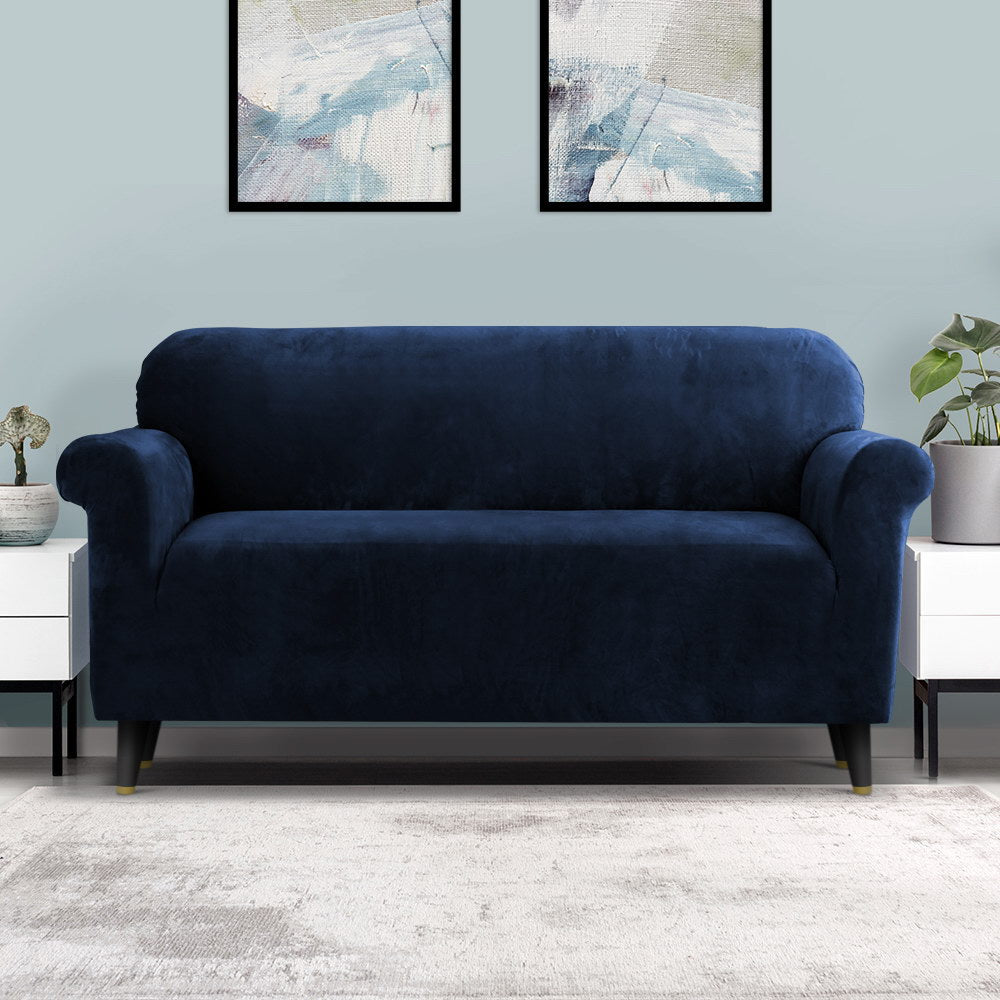 Artiss 3-Seater Velvet Sofa Cover - Sapphire, Stretchable, Machine Washable - SuperSaverAU - view 8