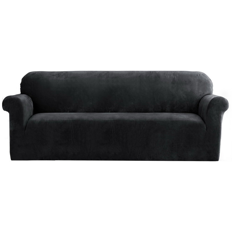 Artiss Velvet Sofa Cover 4-Seater Black - Stretchable, Machine Washable, Anti-Slip - SuperSaverAU - view 1