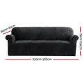 Artiss Velvet Sofa Cover 4-Seater Black - Stretchable, Machine Washable, Anti-Slip - SuperSaverAU - view 2