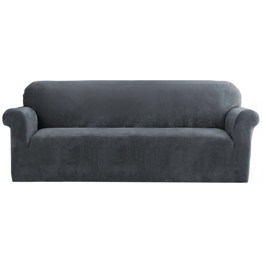 Artiss Velvet Sofa Cover 4-Seater Grey - Stretchable, Machine Washable, Anti-Slip - SuperSaverAU - view 1