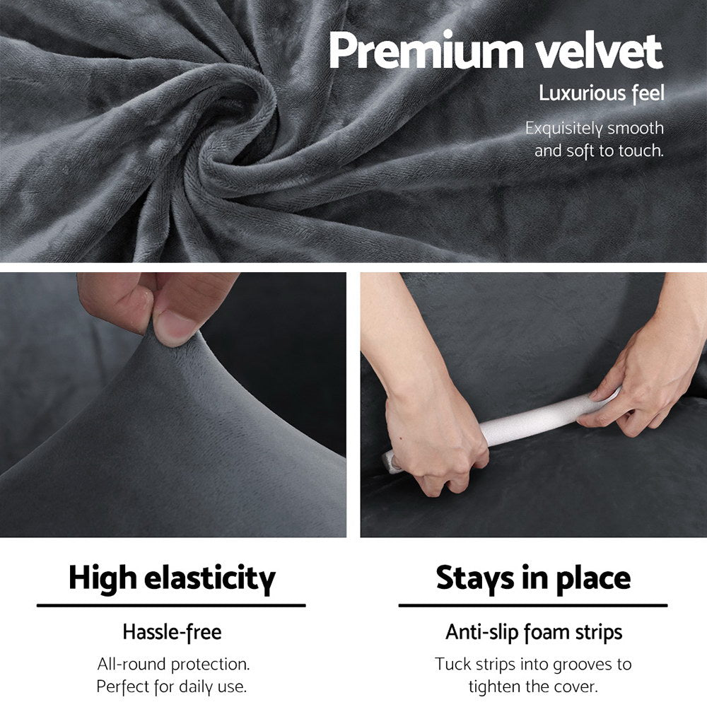 Artiss Velvet Sofa Cover 4-Seater Grey - Stretchable, Machine Washable, Anti-Slip - SuperSaverAU - view 3