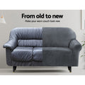 Artiss Velvet Sofa Cover 4-Seater Grey - Stretchable, Machine Washable, Anti-Slip - SuperSaverAU - view 4