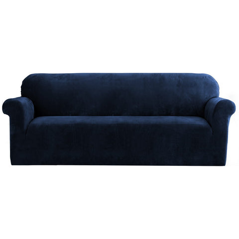 Artiss Velvet Sofa Cover 4-Seater Sapphire - Stretchable, Machine Washable, Anti-Slip - SuperSaverAU - view 1