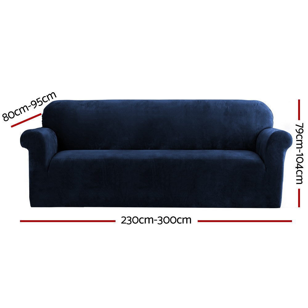 Artiss Velvet Sofa Cover 4-Seater Sapphire - Stretchable, Machine Washable, Anti-Slip - SuperSaverAU - view 2