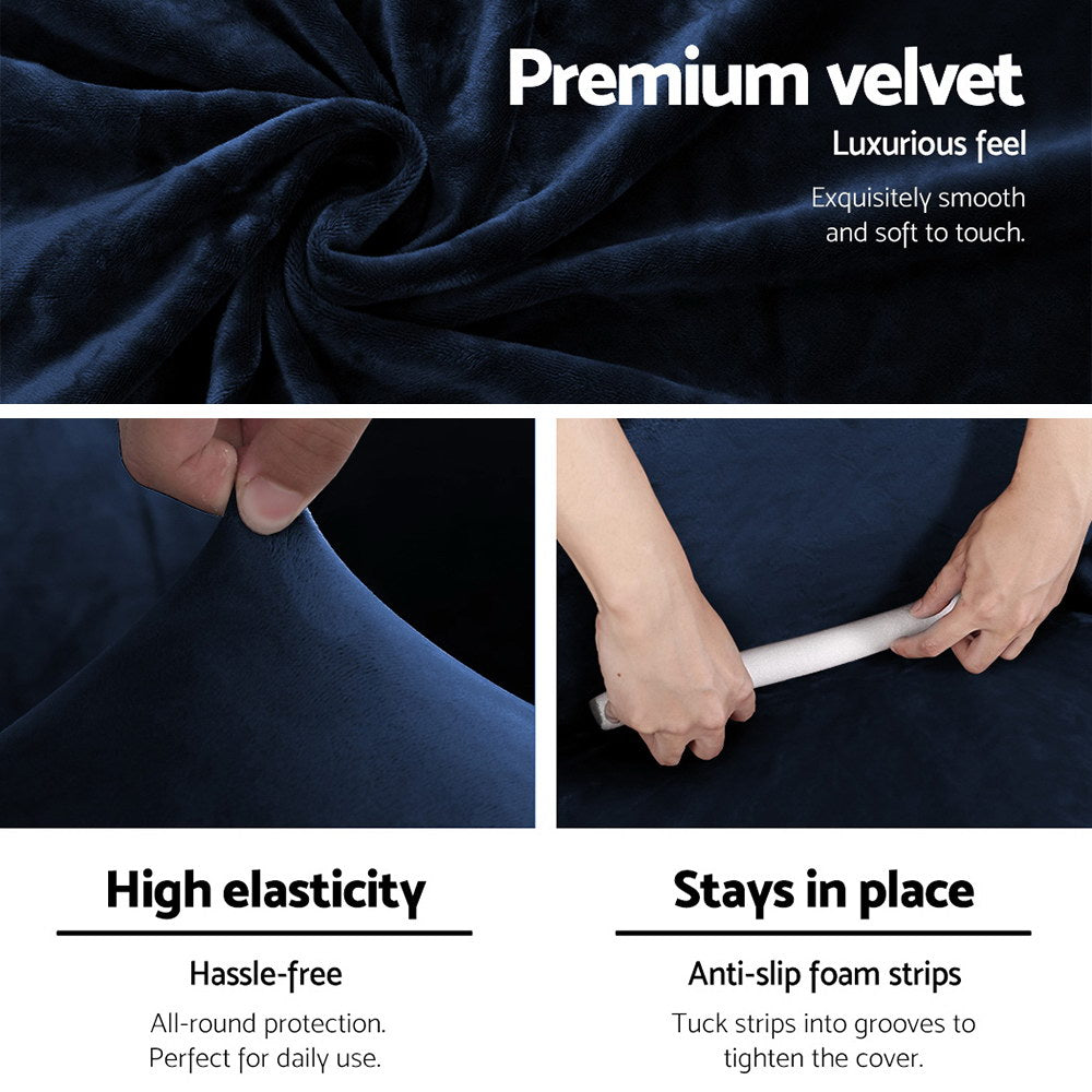 Artiss Velvet Sofa Cover 4-Seater Sapphire - Stretchable, Machine Washable, Anti-Slip - SuperSaverAU - view 3